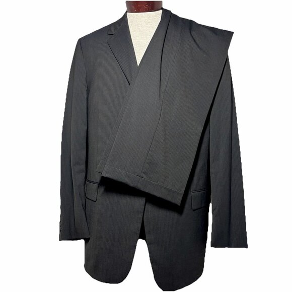 Vtg Calvin Klein Collection Brown Wool Striped Suit Sz 44 US 54IT Made In Italy - Picture 1 of 16